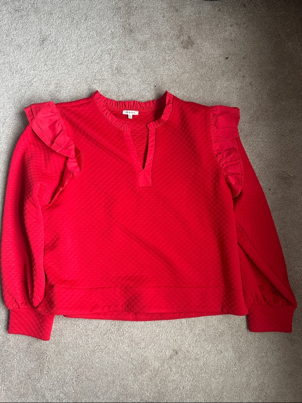 Jodifel Red Ruffle Shoulder Textured Blouse